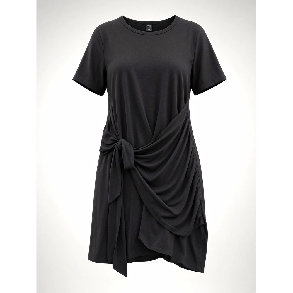 SHEIN Curve Plus Size 3XL Black Faux Wrap Tie Front Dress Short Sleeve Ruched